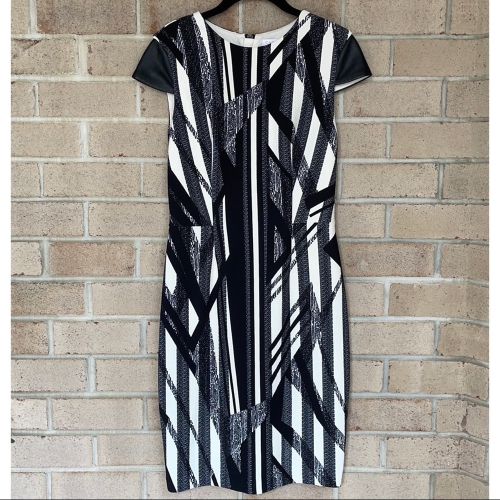 Cache Abstract Print Bodycon Midi Dress